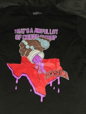 Persona Black Tee with Red Texas Graphic & Purple Syrup